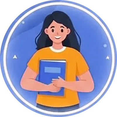 Illustration of a smiling student holding a book