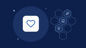 Illustration of a heart with icons for stories, books and ideas